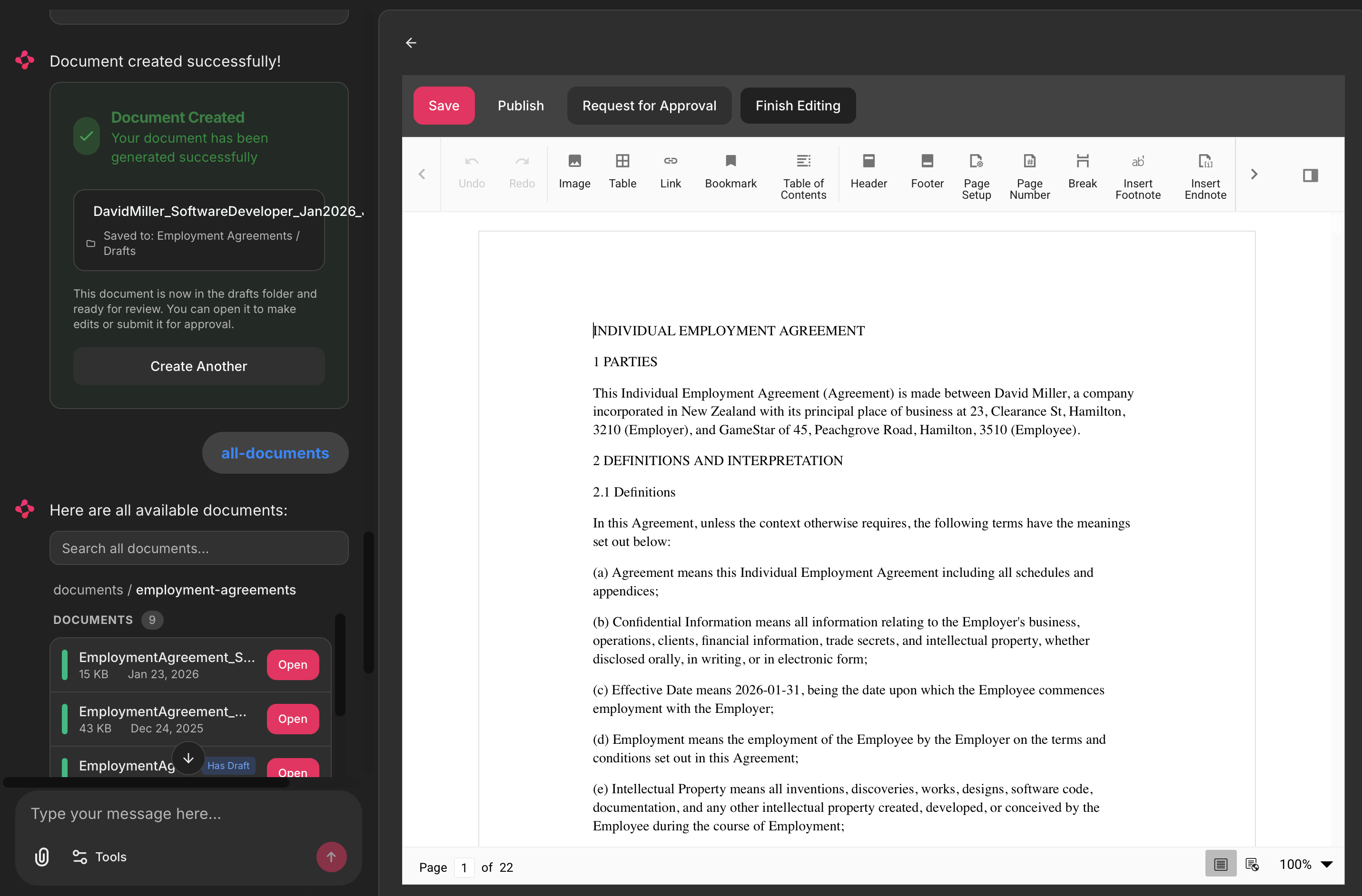 Juravie document creation demo